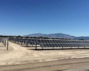 Rows of solar panels in desert