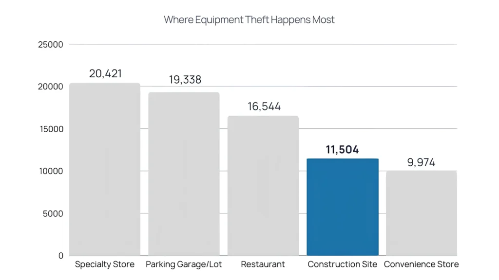 Places Where Equipment Theft Happens Most across US