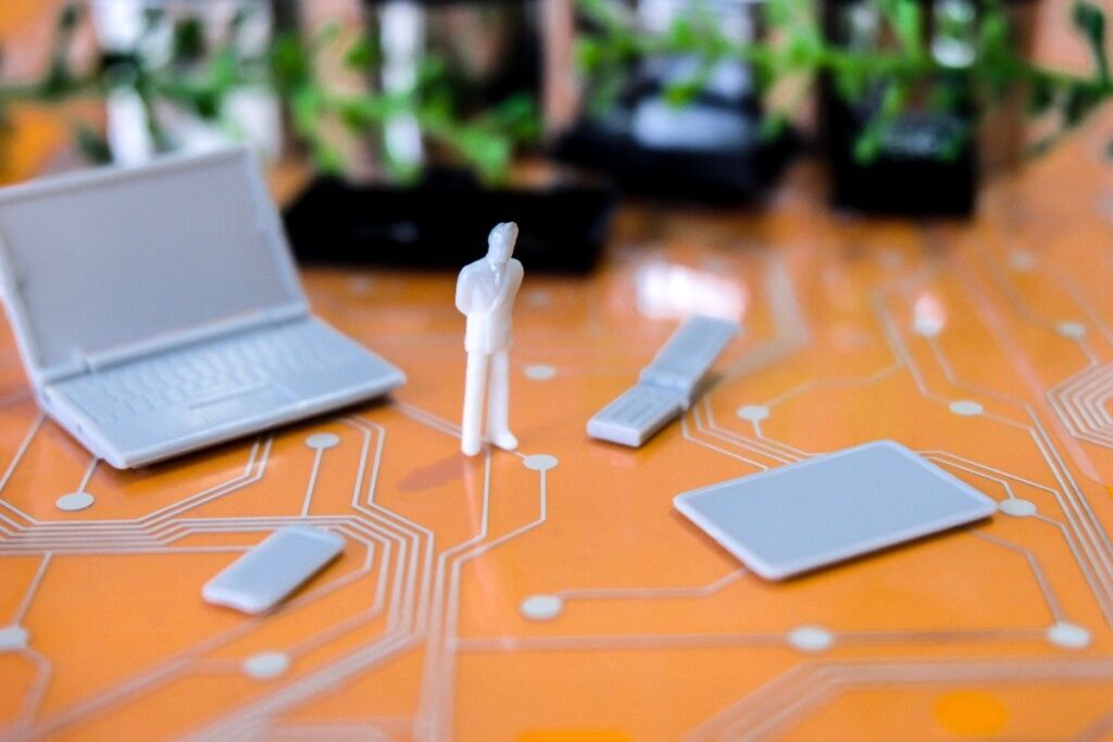 dummy standing between devices